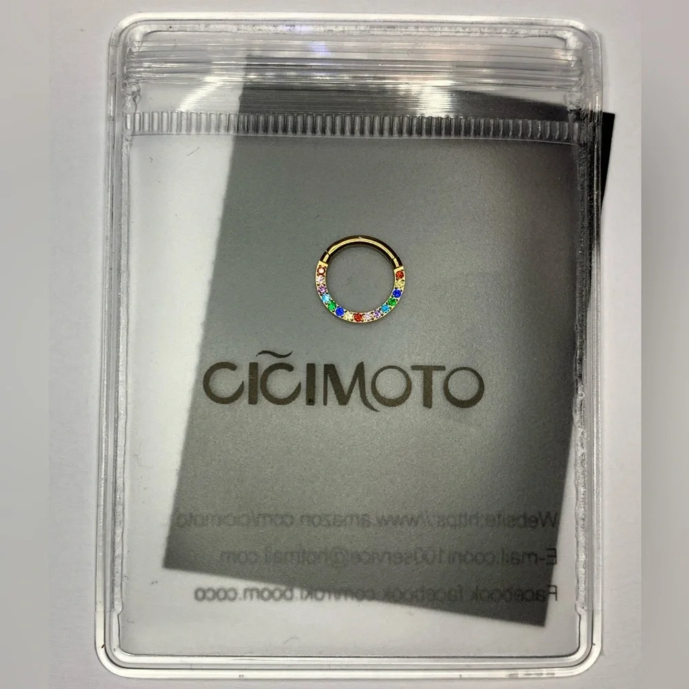 New - Rainbow Blinged Surgical Steel CZ Hoop Earring Daith, Tragus, Piercing - Picture 1 of 7